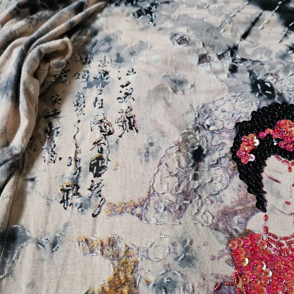 Talk of the Walk Cardigan Womens 1X Beaded Sequin Geisha Girl Tie Dye Duster - Picture 11 of 16